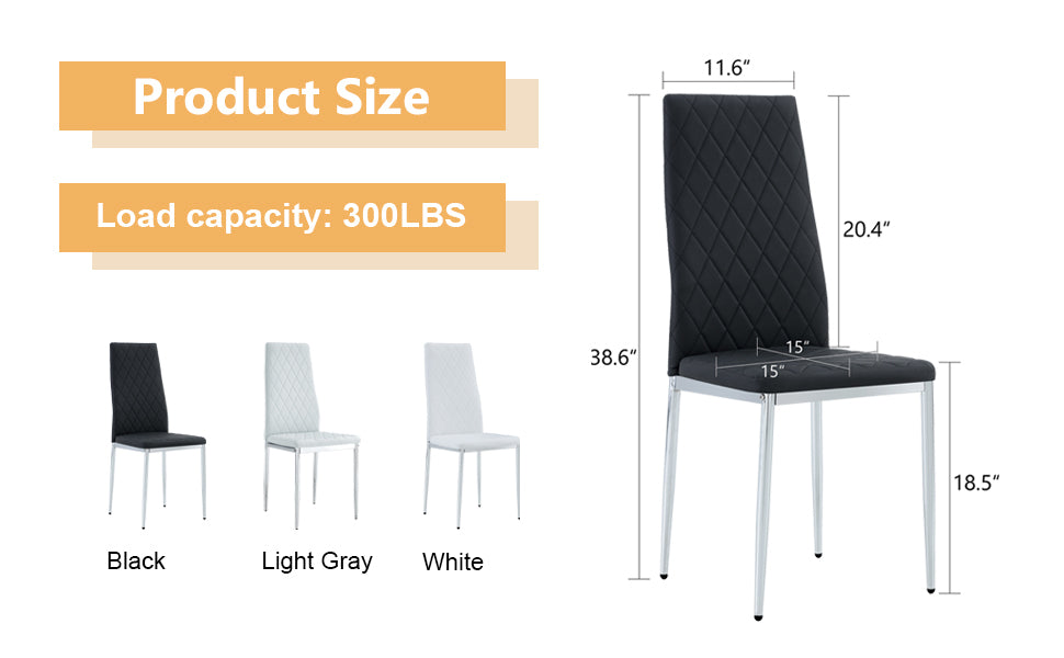 Grid Armless High Backrest Dining Chair, Black Chair And 6 Piece Set Of Electroplated Metal Legs, Office Chair. Suitable For Restaurants, Living Rooms, Kitchens, And Offices.W115163430 0924 Black Foam Pu