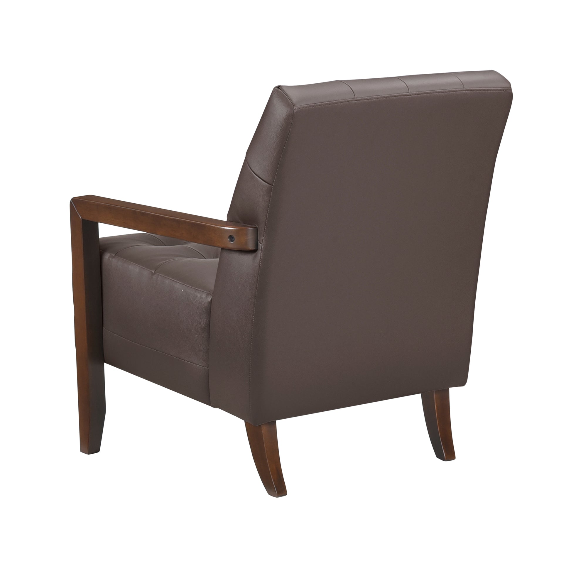 Modern Style Accent Chair Dark Brown Leather Upholstered Tufted Detail Walnut Finish Wood Furniture 1Pc Dark Brown Primary Living Space Contemporary,Modern Plywood
