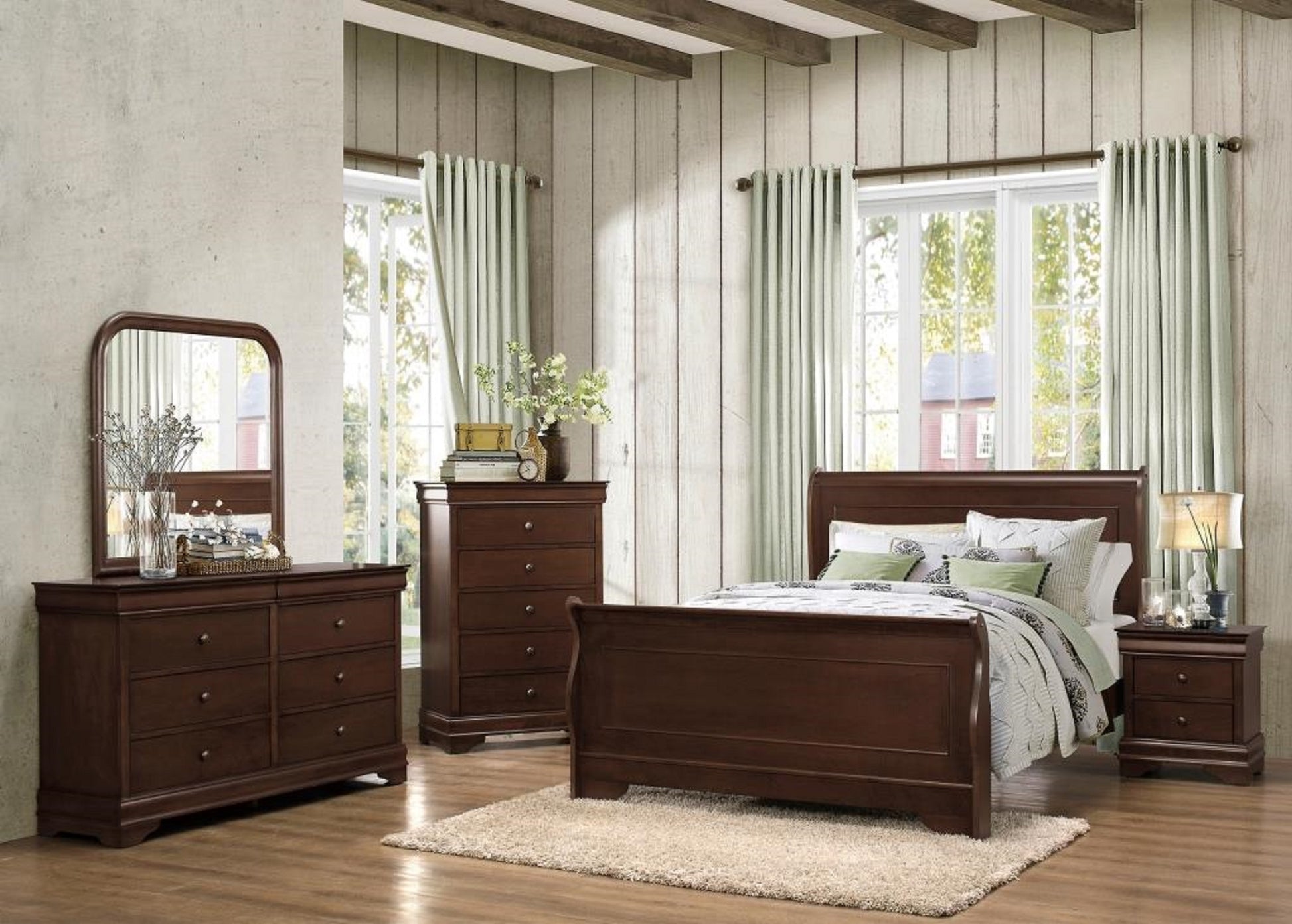 Traditional Louis Philippe Style Queen Bed Dark Cherry Finish Wooden Bedroom Furniture 1Pc Box Spring Required Queen Cherry Wood Bedroom Classic,Traditional Bed Frame Wood