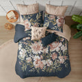 8 Piece Cotton Comforter Set Navy Queen Queen Navy Polyester
