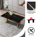 Table And Chair Set.The Table Has A Glass Top With Imitation Marble Pattern Stickers And Stainless Steel Golden Legs. Paried With Chairs With Pu Artificial Leather Backrest Cushions And Black Legs. Black Gold Seats 8 Glass Metal