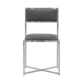 Eun 20 Inch Faux Leather Dining Chair, Chrome Base, Set Of 2, Dark Gray Gray Metal