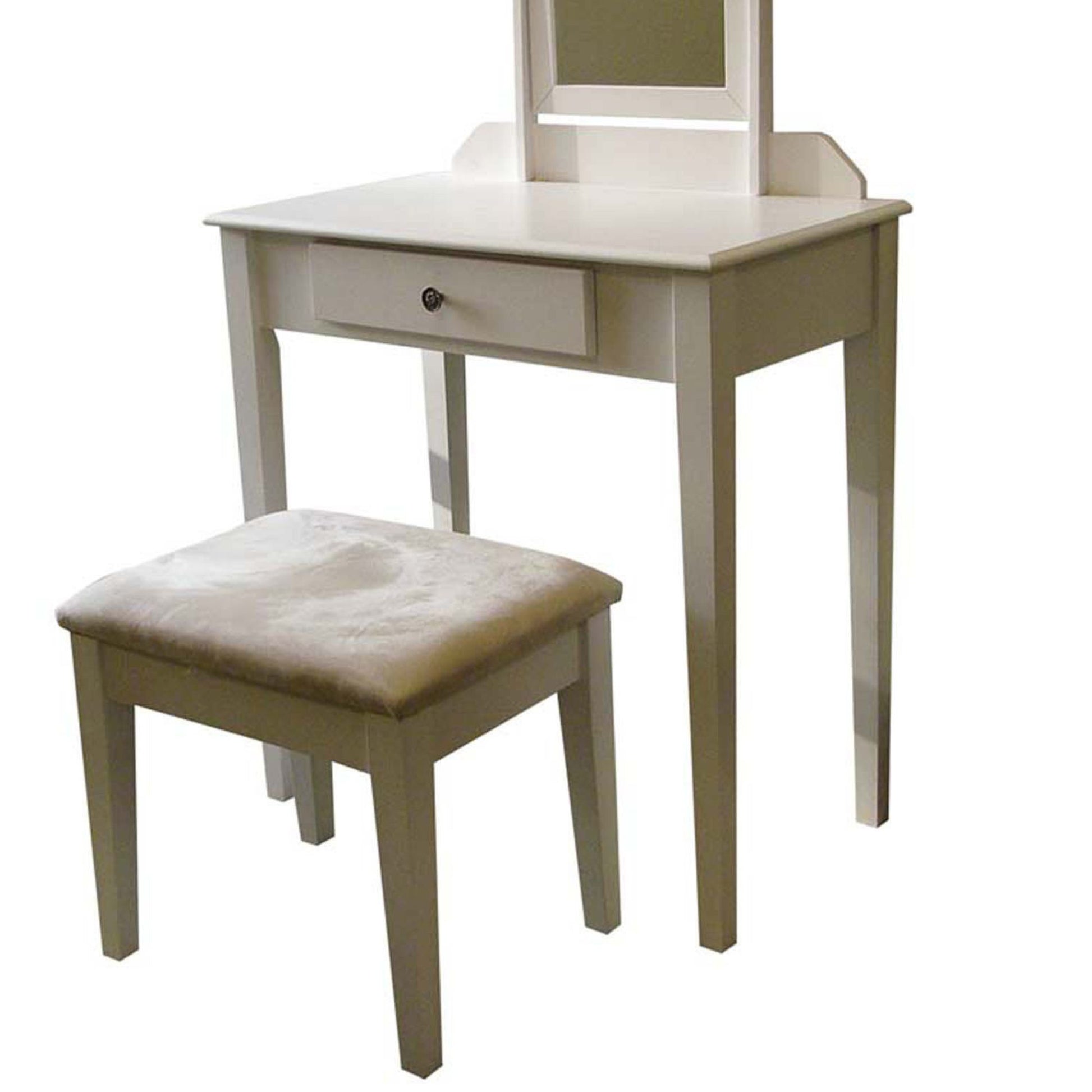 50.5" Tall Wooden 3 Piece Make Up Vanity Set, Bronze Finish White Wood