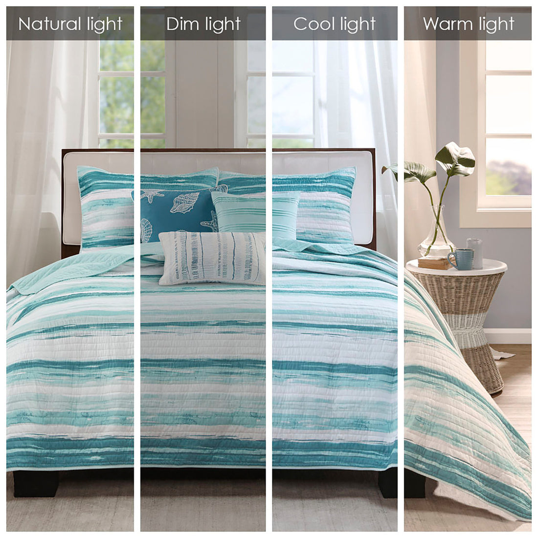 6 Piece Printed Quilt Set With Throw Pillows Aqua Full Queen Full Aqua Cotton