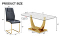 Table And Chair Set.Modern Rectangular Dining Table With Transparent Tempered Glass Tabletop And Gold Plated Metal Legs.Paried With 6 Comfortable Chairs With Pu Seats And Golden Metal Legs. Black Gold,Transparent Seats 6 Glass Metal