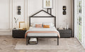 Full Size Metal Platform Bed With Two Drawers,House Shaped Headboard Design, Black Full Black Metal