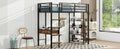 Twin Size Metal Loft Bed With Desk And Shelves, Black Box Spring Not Required Twin Black Metal Solid Wood Mdf