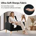 Mid Century Modern Accent Chair, Upholstered Armchair Living Room Chair, Comfy Single Sofa Chair With Metal Legs, Polyester Fabric Chair For Living Room Bedroom Black Sherpa