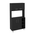 Kitchen Pantry Double Door Cabinet, Four Legs, Three Shelves, Black Black Solid Wood Mdf Engineered Wood