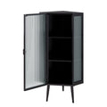 22.25'' Floor Coner Cabinet,Three Tiers With Tempered Glass Doors And Storage Shelves For Bathroom, Living Room And Bedroom Black Black Glass Metal