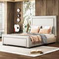 Queen Size Upholstered Bed ,Modern Upholstered Bed With Wooden Slats Support, No Box Spring Needed, Easy Assembly, Beige Box Spring Not Required Queen Beige Plywood