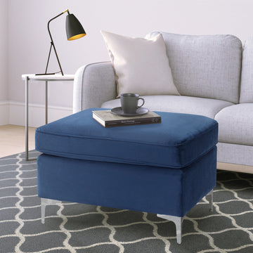 Blue Rectangle Ottoman Blue Primary Living Space Solid Blue Pine Rectangle Fabric Metal