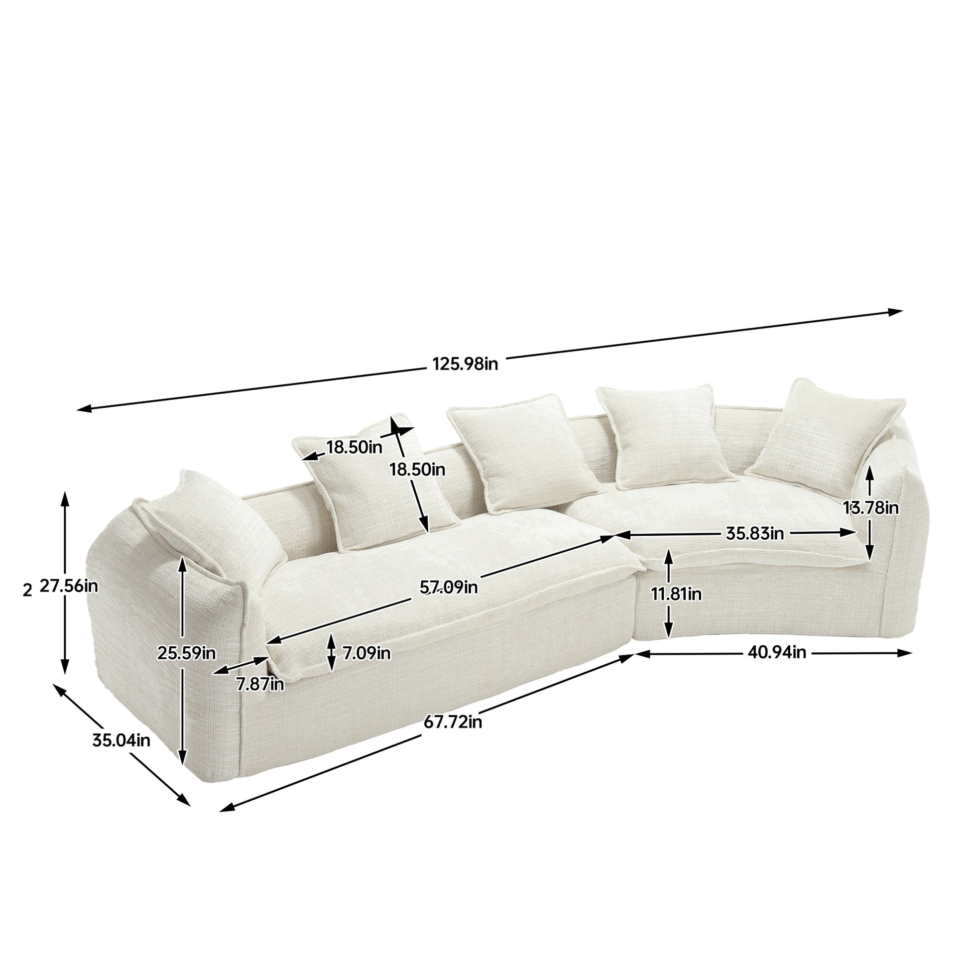 Modular Sectional Sofa, U Shaped Couch With Sofa For Five & Pillows, Modern Minimalist Chenille Fabric Large Comfy Cloud Sofas, Living Room Furniture Sets Beige Chenille 5 Seat