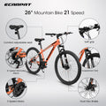 A2610 26 Inch Mountain Bike 21 Speeds, Suspension Fork, Steel Frame Disc Brake For Men Women Mens Bicycle Orange Steel