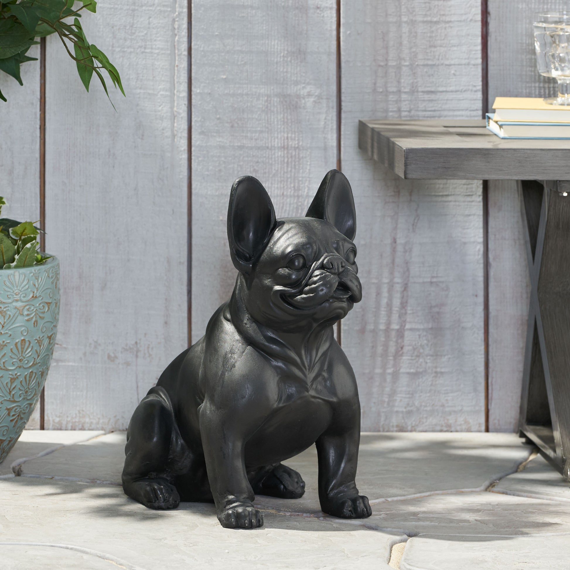 Dog Garden Sculpture Black Glass