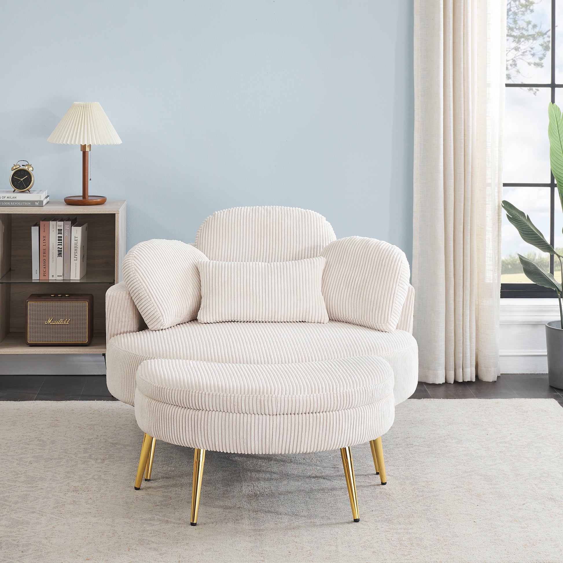 3206Beigecomfortable Seating Suitable For Small Apartment Bedroom Space Balcony Small Sofa Bed Lazy Small Sofa Sofa With Small Coffee Table Lunch Break Leisure Afternoon Tea Ti Beige Corduroy 1 Seat