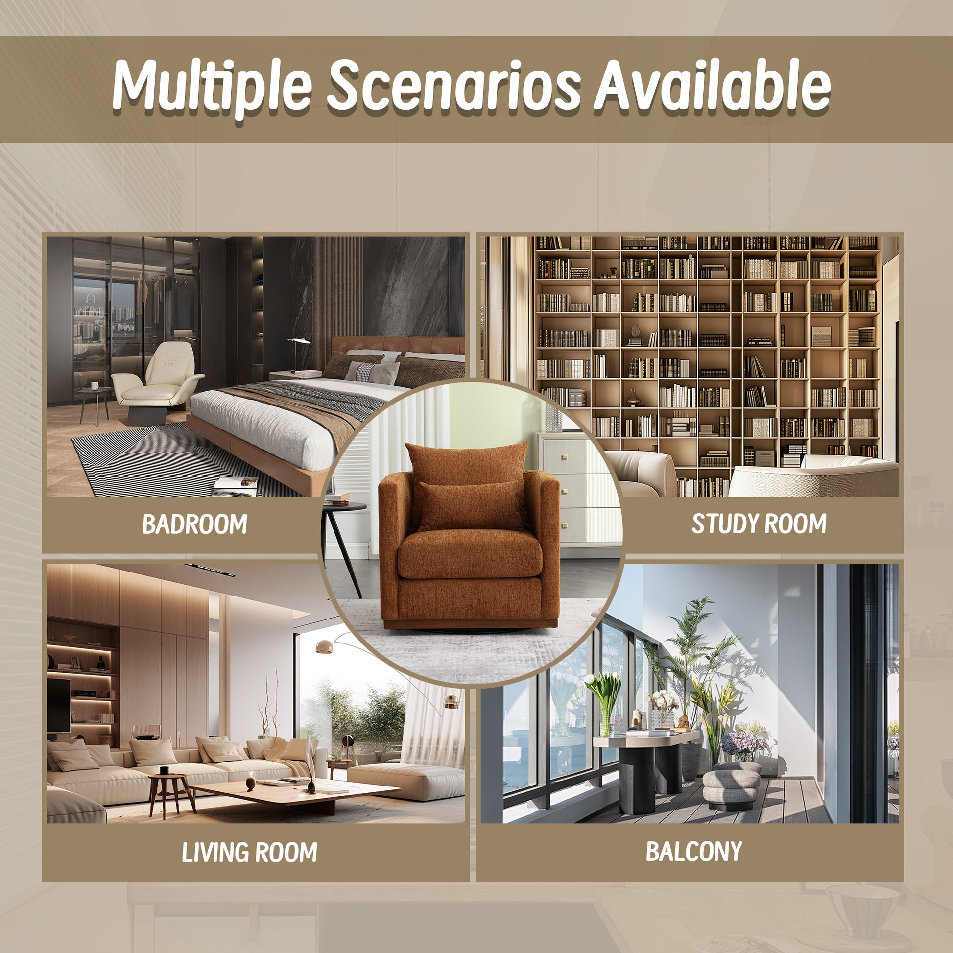 Coolmore Swivel Barrel Chair, Comfy Round Accent Sofa Chair For Living Room, 360 Degree Swivel Barrel Club Chair, Leisure Arm Chair For Nursery, Hotel, Bedroom, Office, Lounge Brown Chenille Brown Primary Living Space Foam Chenille