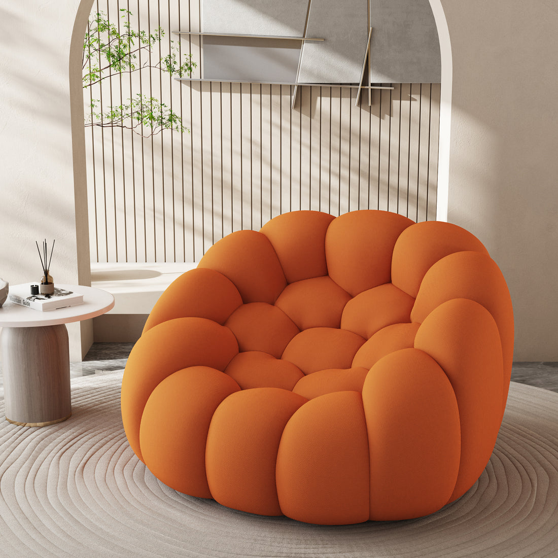 47'' Lazy Floor Sofa, Curved Bubble Chair, Oversized Single Bubble Sofa, Modern 3D Bubble Bean Bag Chiar Sofa For Living Room, Office, Apartment, Reading Room Orange Orange Fabric 1 Seat