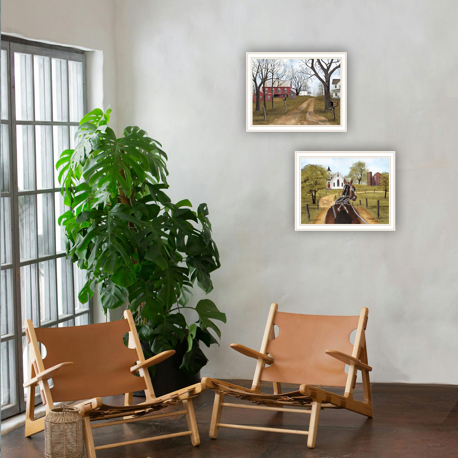 2 Piece Vignette Sunday Drive & The Old Dirt Road White Framed Wall Art For Living Room, Bedroom Wall Art Print For Home Decor By Billy Jacobs Multicolor Wood Paper