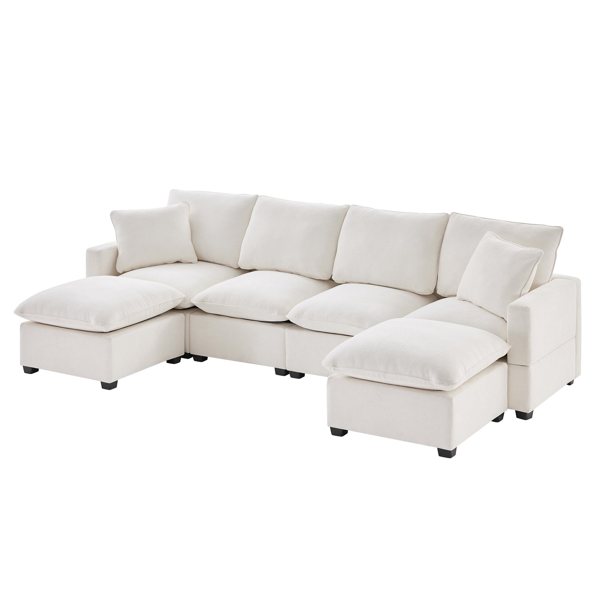 110*57" Modern U Shape Modular Sofa, 6 Seat Chenille Sectional Couch Set With 2 Pillows Included, Freely Combinable Indoor Funiture For Living Room, Apartment, Office, 2 Colors White Chenille 6 Seat