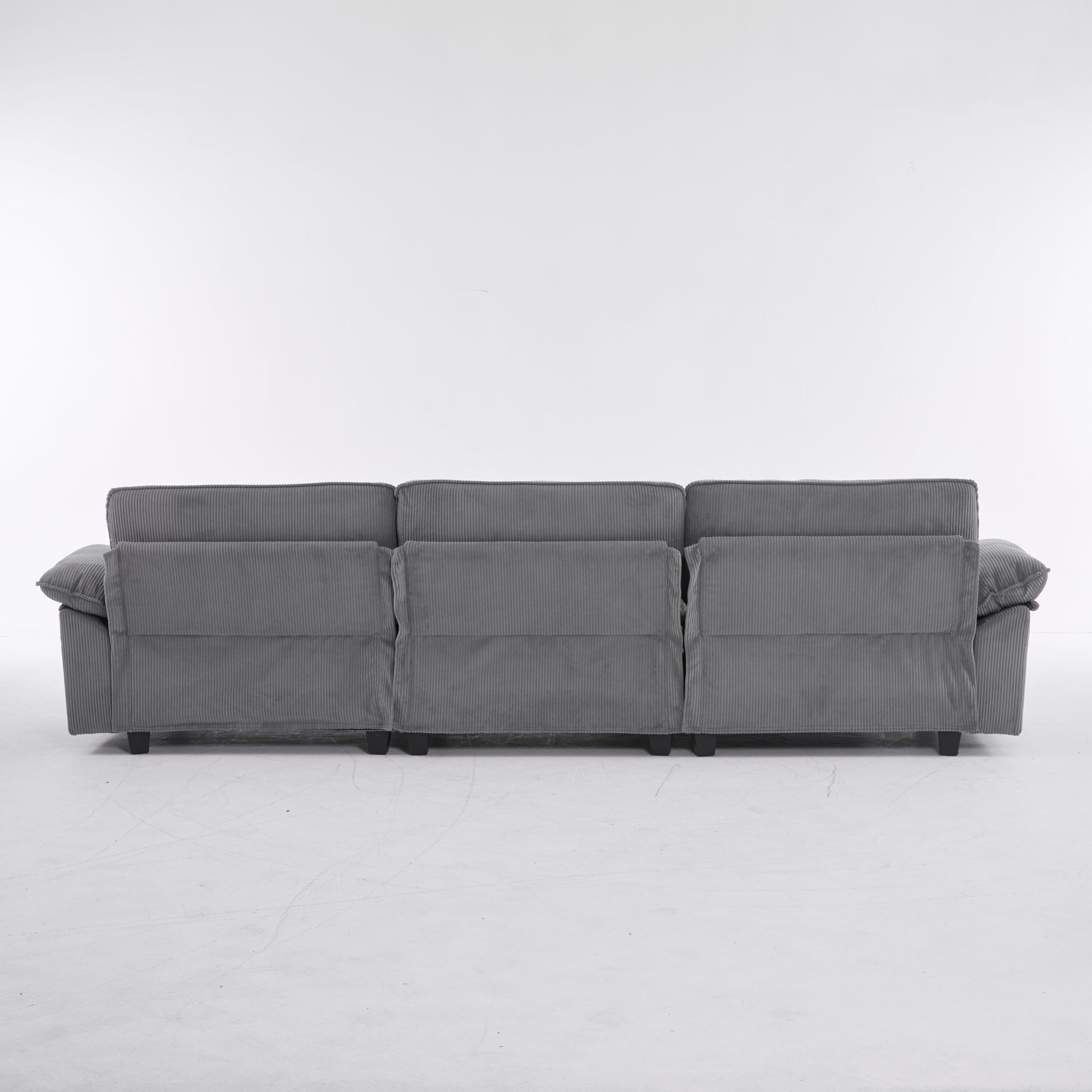 Modular Sectional Sofa With Movable Ottoman,L Shaped Corduroy Fabric Couch With High Supportive & Soft Sponges And Removable Ottoman, Sleeper Comfy Upholstered Furniture For Living Room Grey Grey