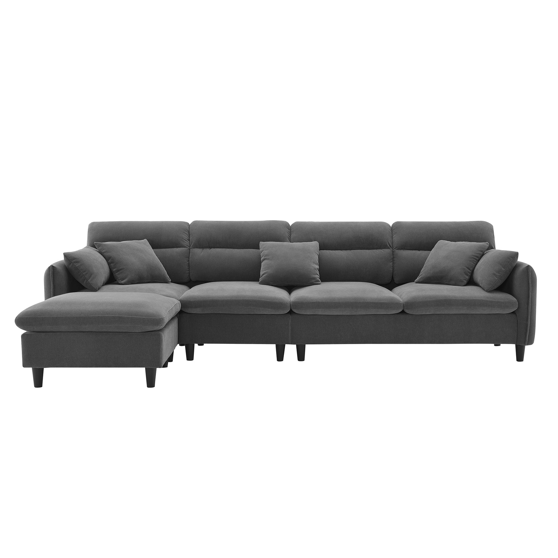 110*62" Modern Convertible Sectional Sofa,L Shaped Reversible Couch Set With Free Pillows,5 Seat Cloud Chenille Indoor Furniture With Ottoman For Living Room,Apartment,3 Colors Gray Chenille 5 Seat