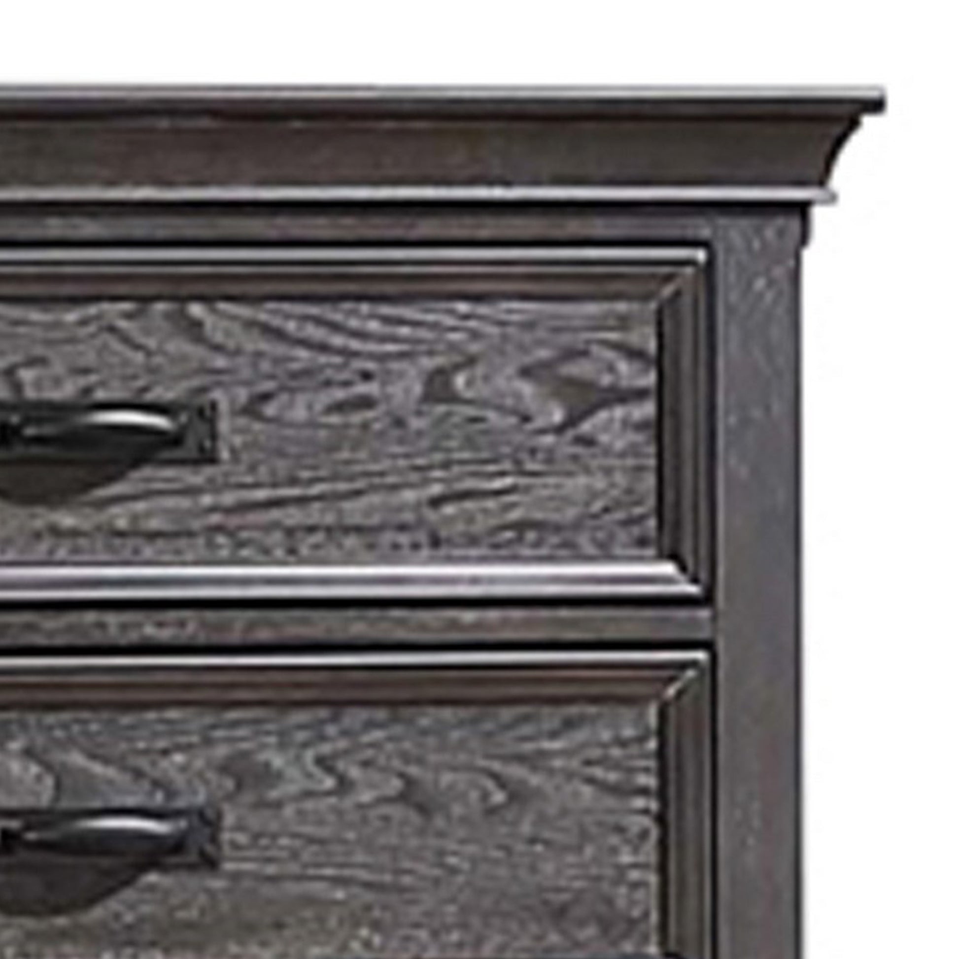 Eli 52 Inch Tall Dresser Chest, 5 Drawers, Bar Handles, Weathered Brown Black Solid Wood