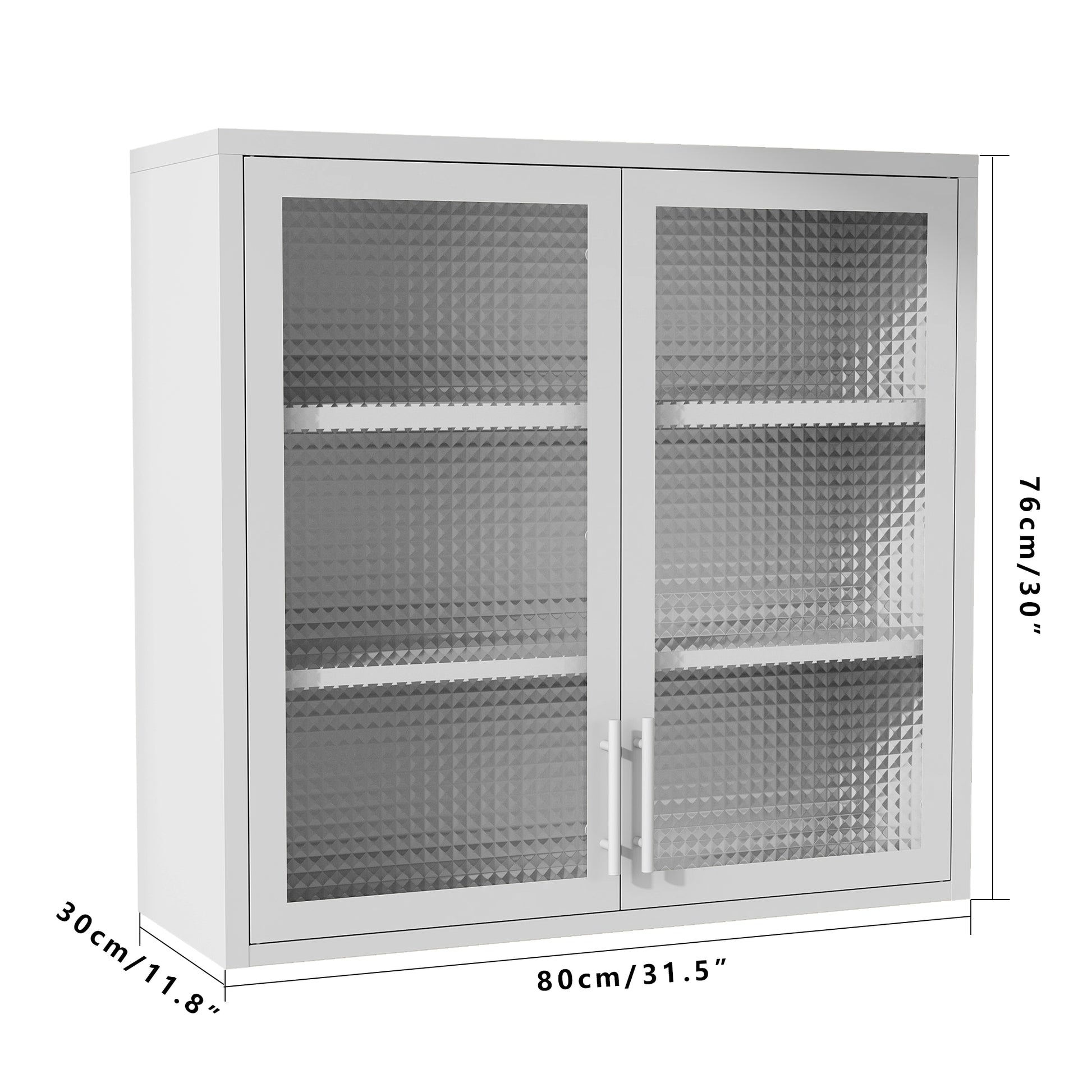 Retro Style Wall Mounted Cabinet Table Top Storage Cabinet With Hazy Glass Doors And 2 Adjustable Shelves For Bathroom Kitchen Living Room Kitchen Hallway White Outdoor Paint, Waffle Grids Glass Square 3 4 Shelves Powder Coated White Primary Living Space