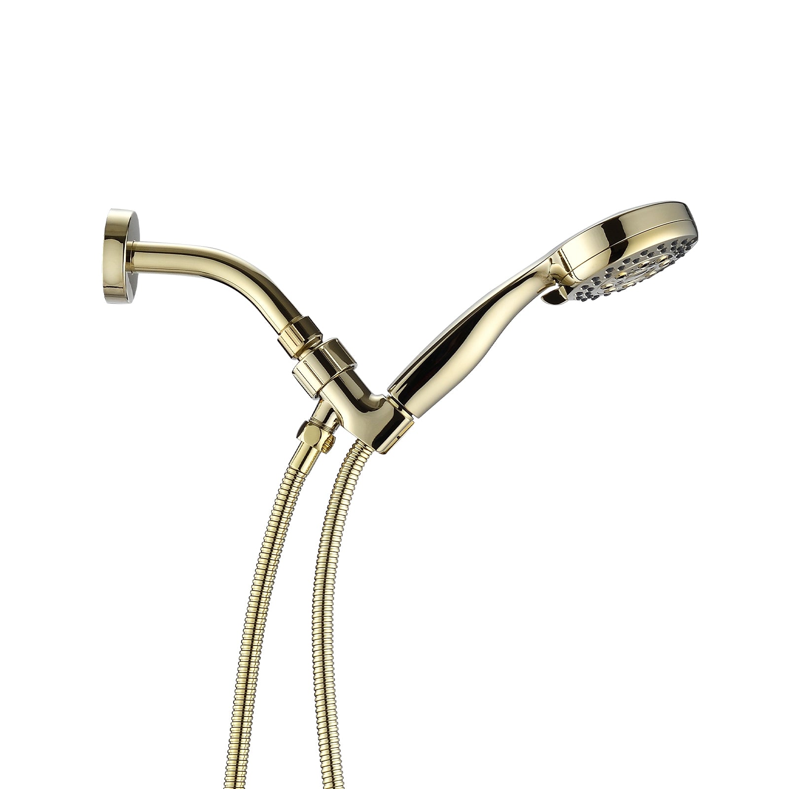 Polished Gold Wall Mounted Handheld Shower Head With 5 Adjustable Settings And Hose Polished Golden Stainless Steel