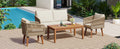 4 Piece Patio Conversation Set, Solid Wood Loveseat, 2 Chairs And Table, Outdoor Conversation Group With Cushions For Backyard, Poolside, Garden Beige Cushion Natural Rope Beige Natural Woven Rope