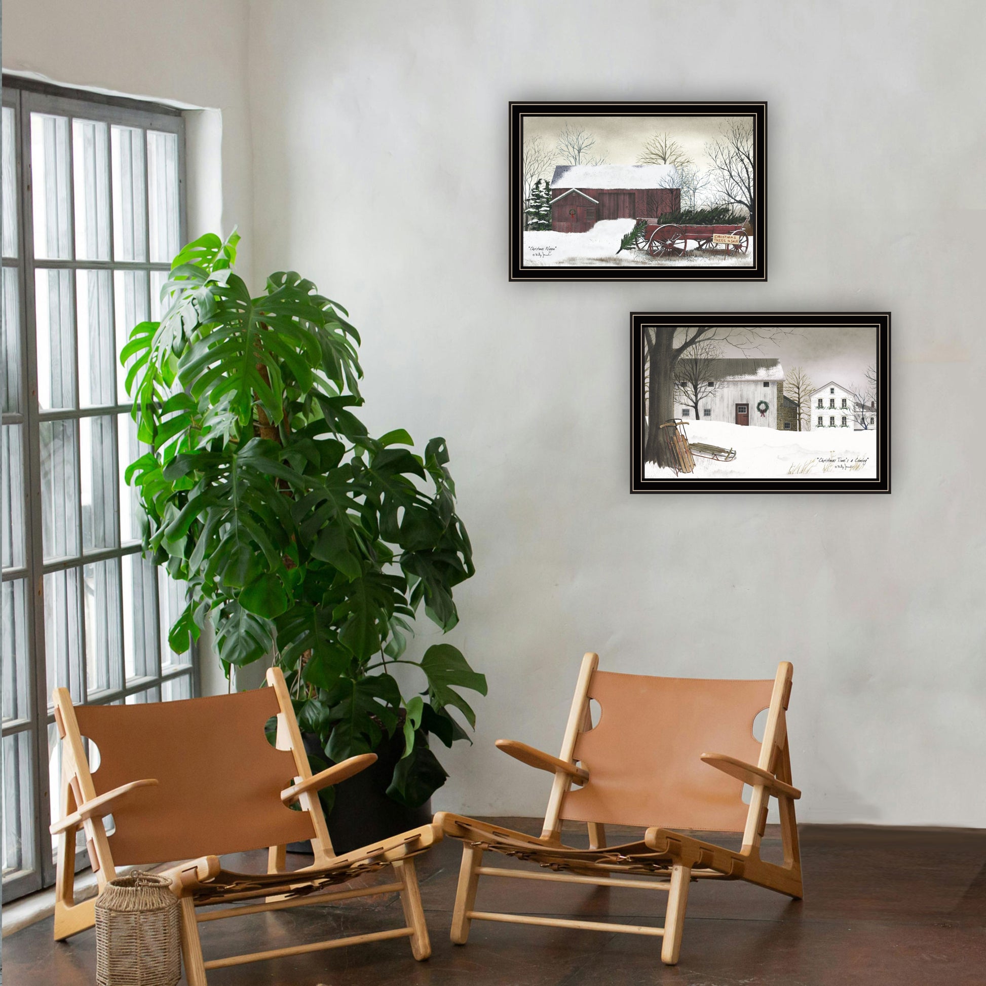 2 Piece Vignette Christmas Time With Family Black Framed Wall Art For Living Room, Bedroom Wall Art Print For Home Decor By Billy Jacobs Multi Wood Paper