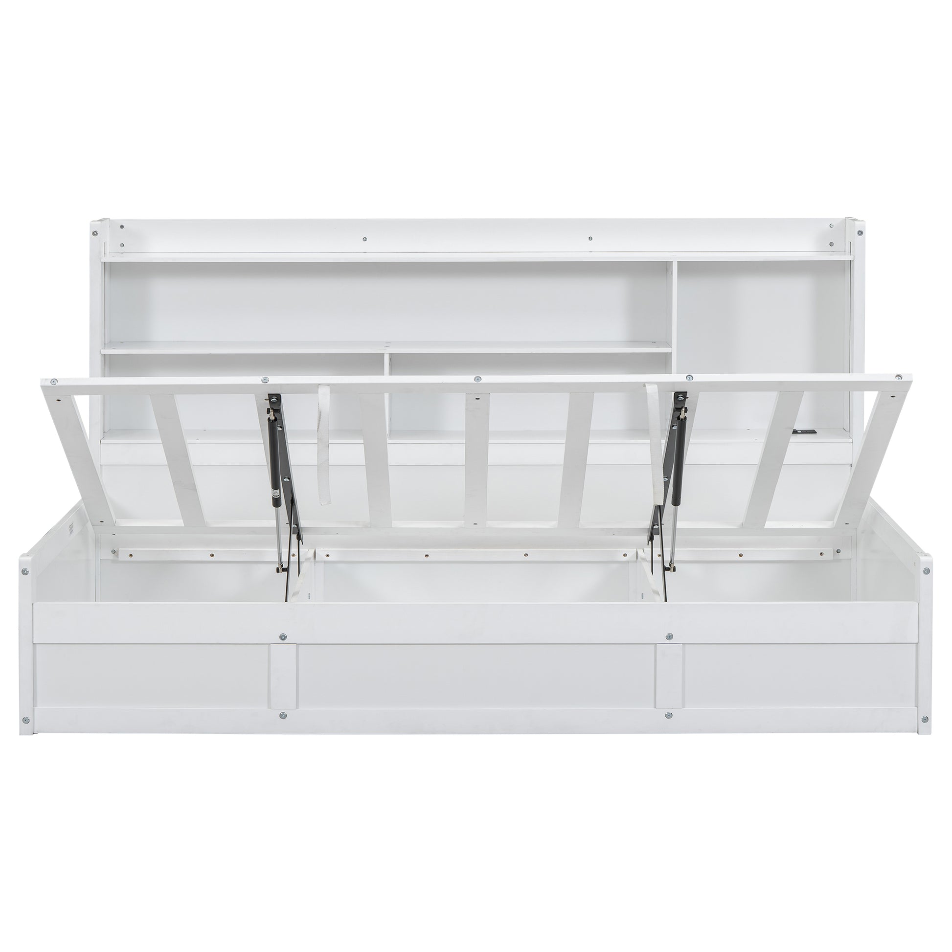 Twin Size Daybed Frame With Storage Bookcases And Underneath Storage, Usb Charging Station, White Twin White Solid Wood Mdf