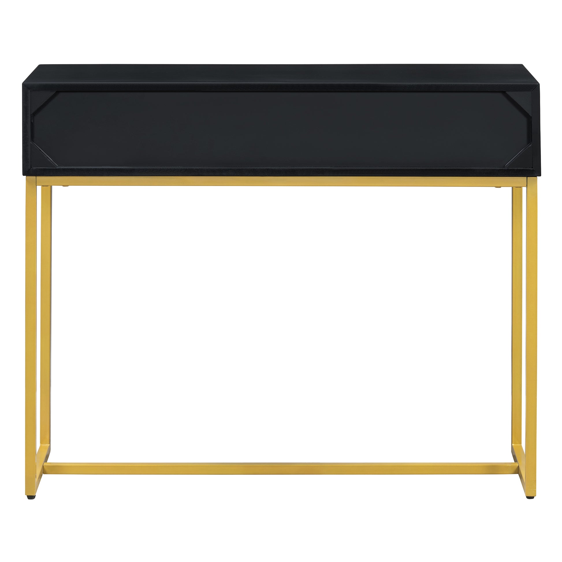 Modern Sleek Console Table Two Drawers With Stripe Design For Living Room And Entryway Black Black Mdf