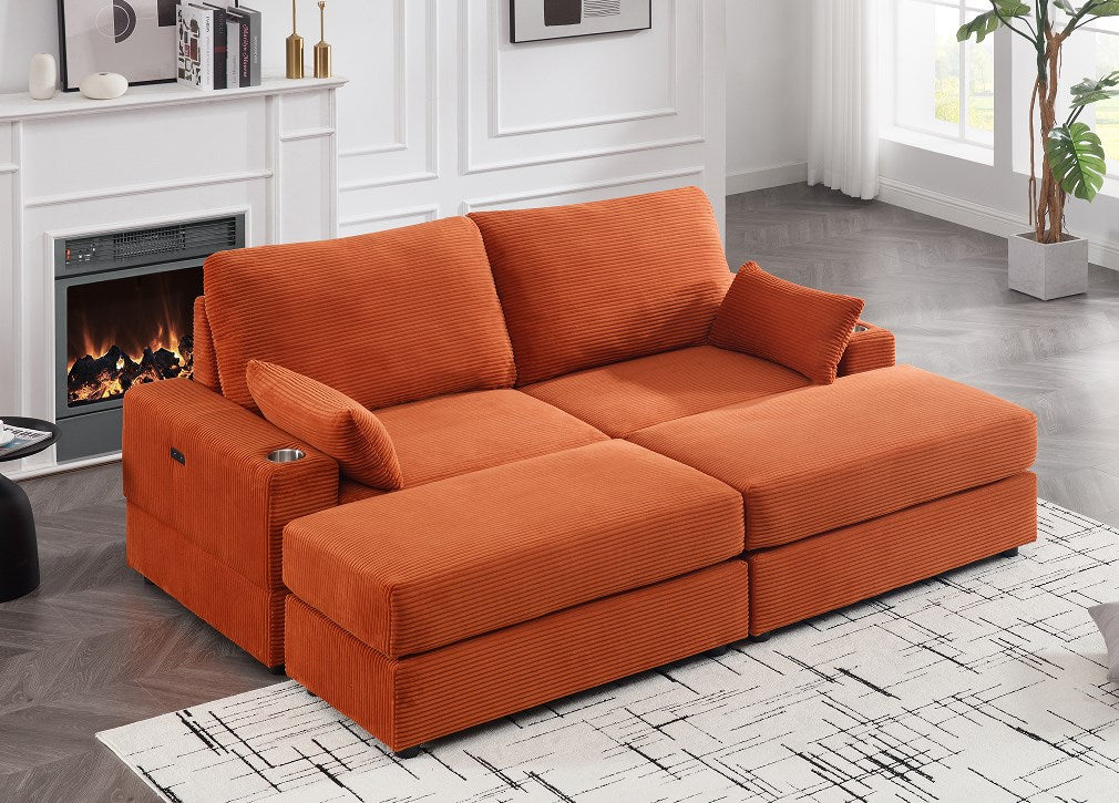 Orange 2 Seater Sofa With 2 Ottoman Orange Solid Wood 2 Seat