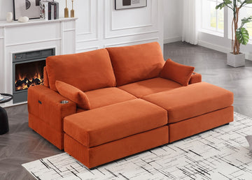 Orange 2 Seater Sofa With 2 Ottoman Orange Solid Wood 2 Seat