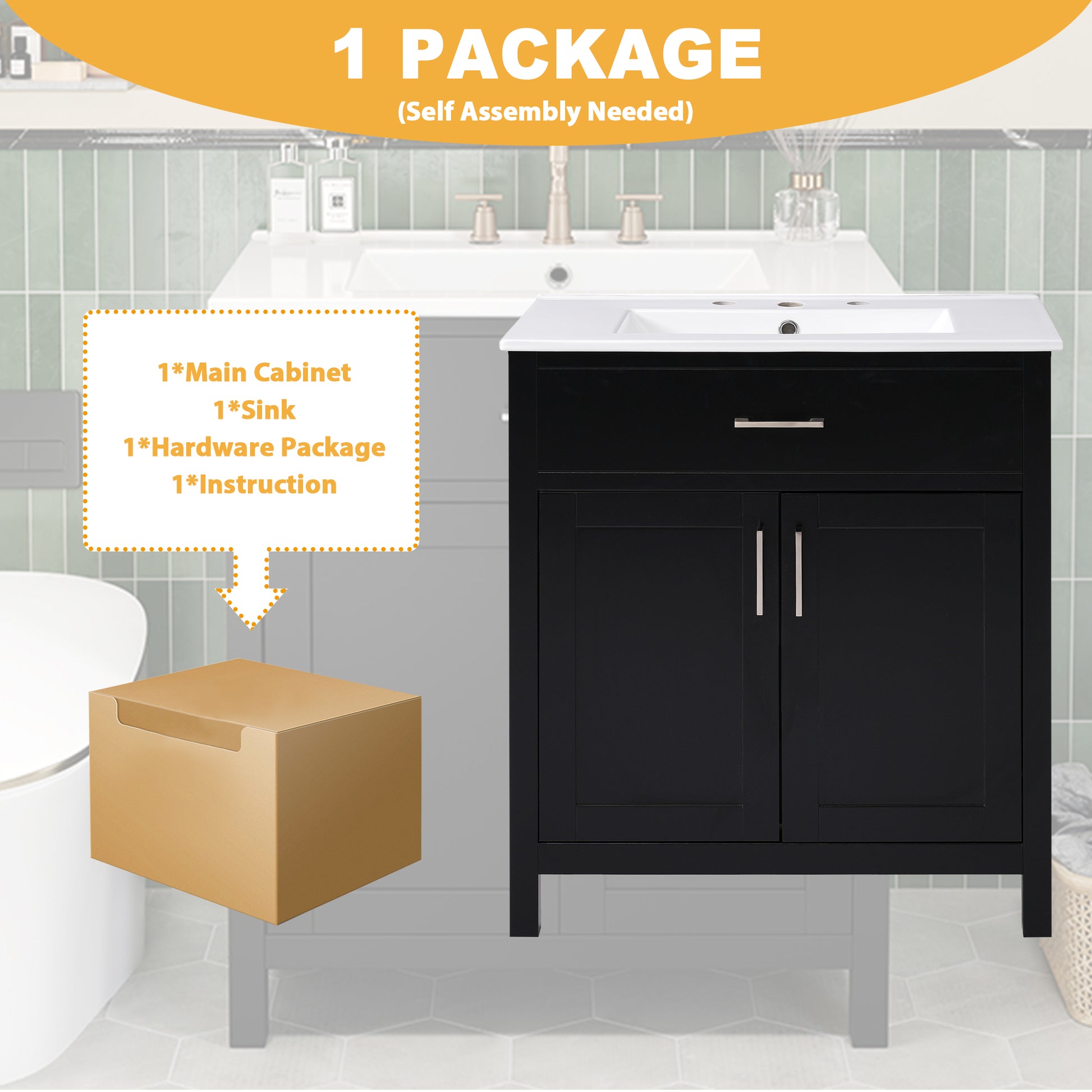 30 Inch Bathroom Vanity With Ceramic Sink And Large Storage The Perfect Choice For Small Bathrooms Black Bathroom Solid Wood Mdf