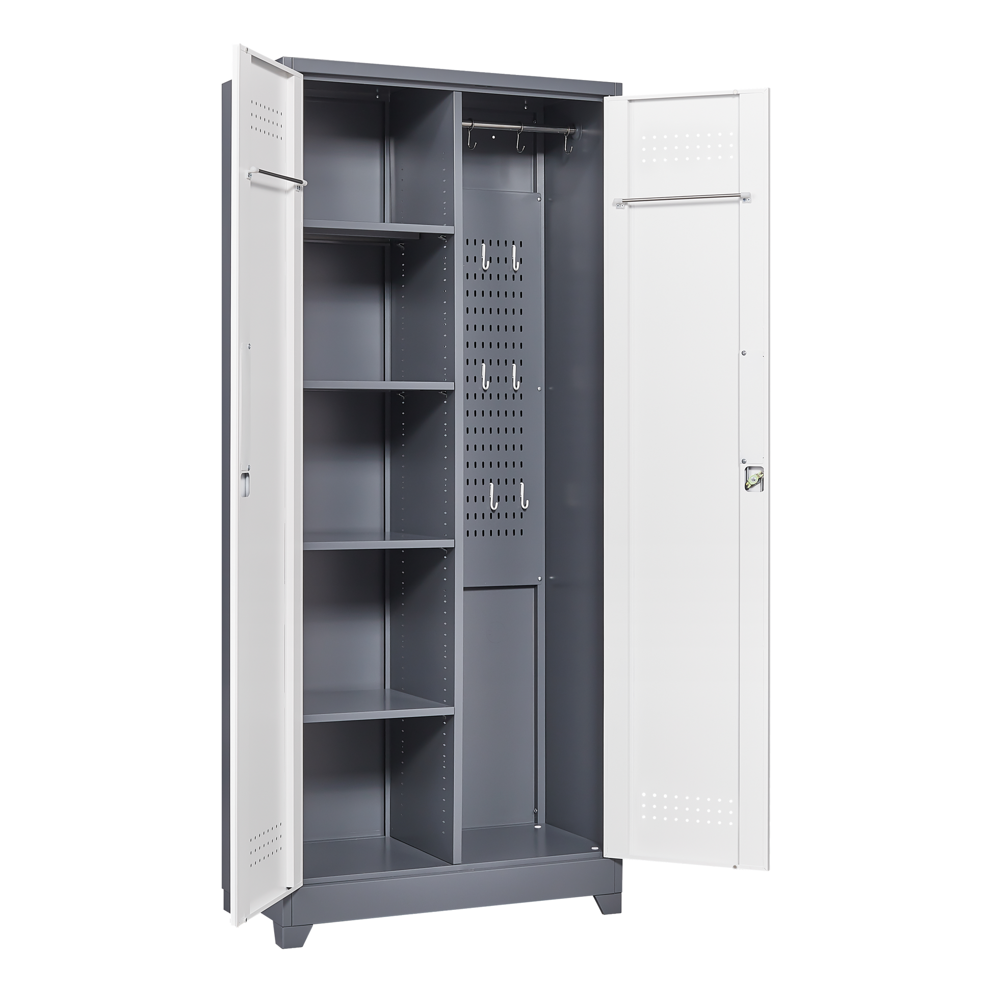 Metal Storage Cabinets, Cleaning Tool Cabinet With Locking Door, Tall Broom Tool Organizer And Storage, Large Storage Cabinet For Kitchen, Pantry, Office, Shop 3 4 Shelves Grey White Door Locks Modern Metal