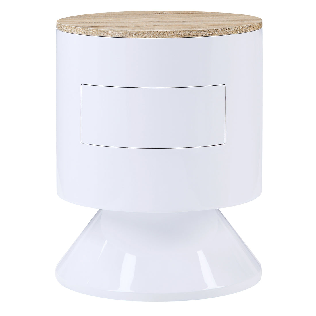 White High Gloss And Natural 1 Drawer Drum Nightstand White 1 Drawer Bedroom Round Contemporary Drawers White Wood