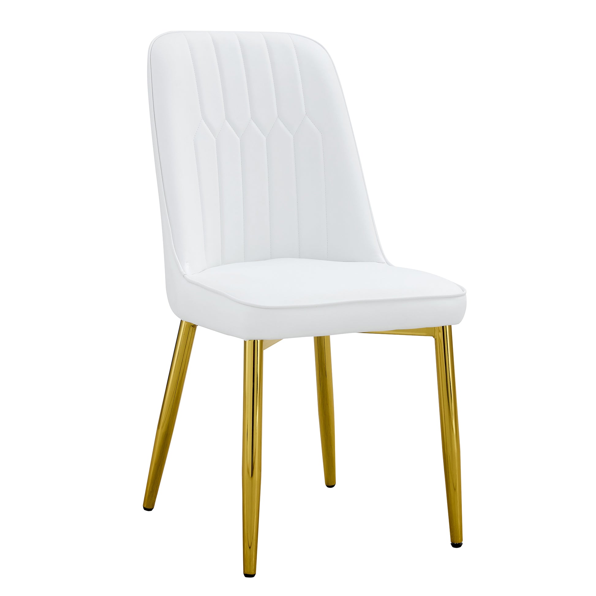 4 Modern Dining Chairs, Sleek Pu Leather Backrest, And Gold Metal Legs Bring A Comfortable Home Experience To The Kitchen, Bedroom, And Office. White Pu