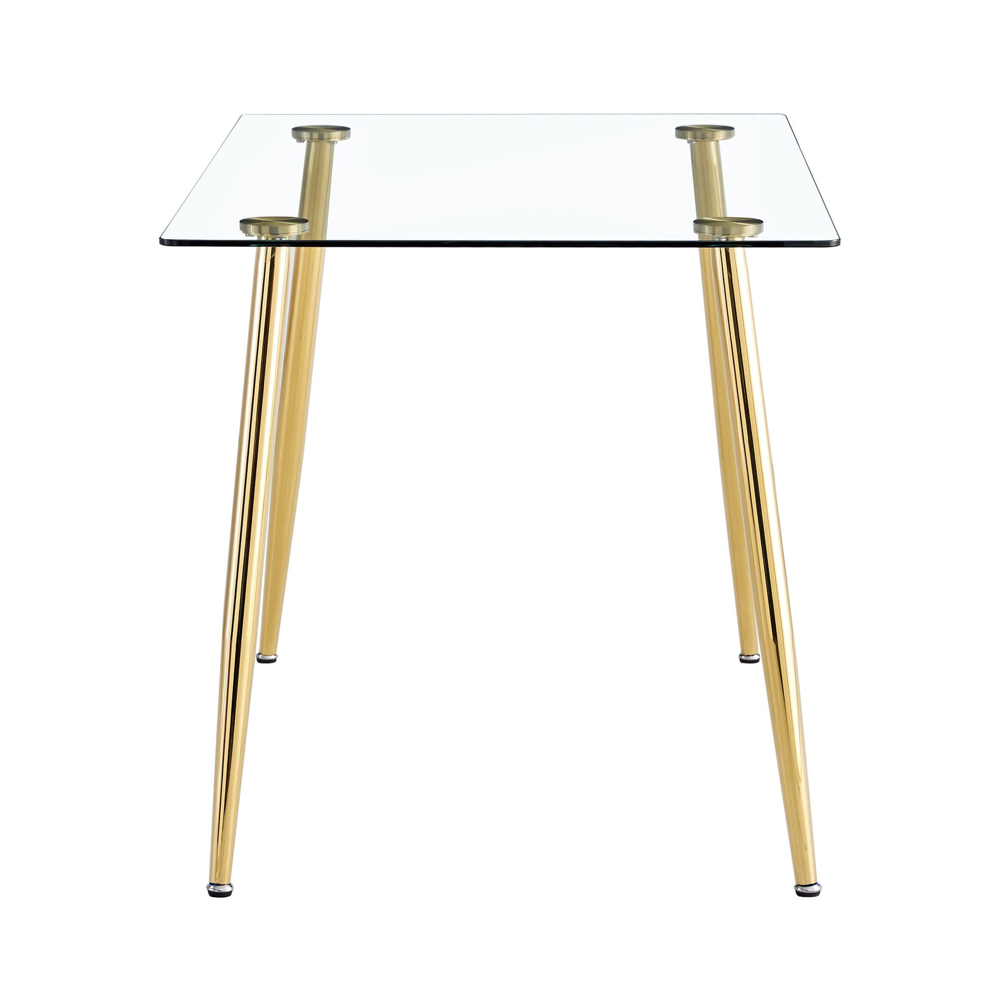 Modern Minimalist Rectangular Glass Dining Table For 4 6 With 0.31" Tempered Glass Tabletop And Golden Plating Metal Legs, Writing Table Desk, For Kitchen Dining Living Room, 51" *31"*30".F 1544 Golden Glass