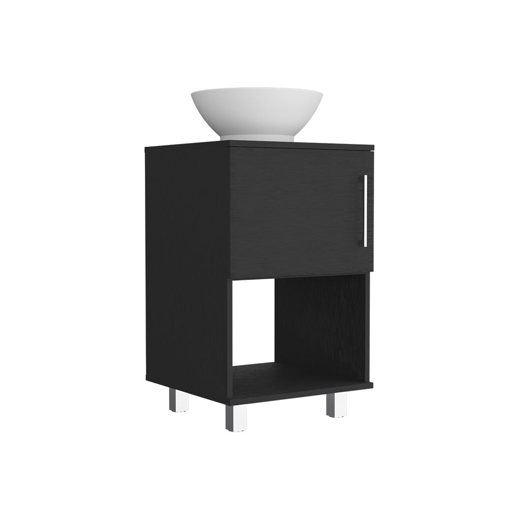 Single Bathroom Vanity, One Open Shelf, Single Door Cabinet, Black Black Solid Wood Mdf Engineered Wood