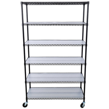 6 Tier 6000Lbs Capacity Nsf Metal Shelf Wire Shelving Unit, Heavy Duty Adjustable Storage Rack With Wheels & Shelf Liners For Commercial Grade Utility Steel Storage Rack, Black 82"H X 48"L X 18"D Black Metal