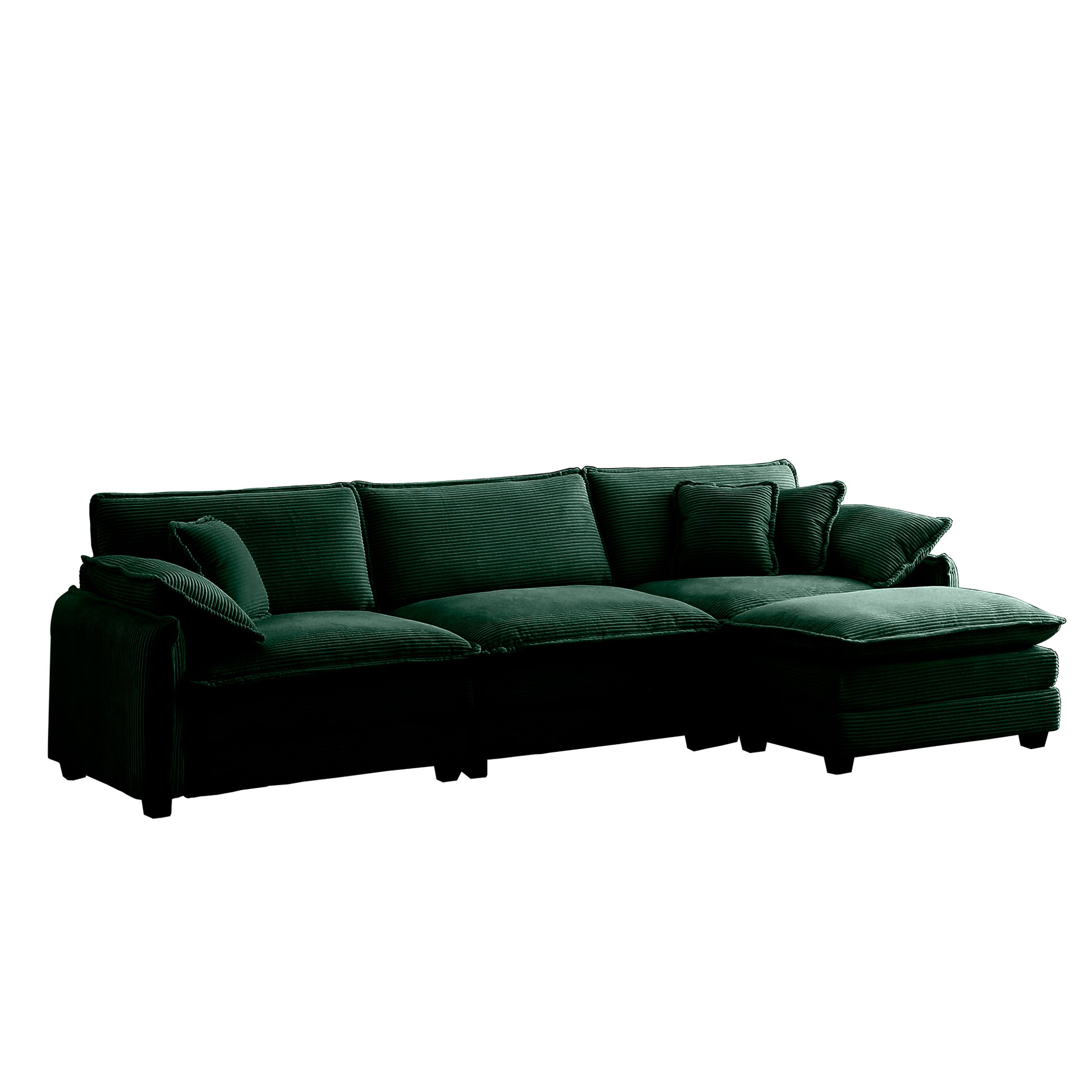 Corduroy Sofa Modern Upholstered 4 Seater With With 1 Footstool Corduroy Fabric Sofaoffice Living Room Apartment Comfort Sofa, Easy To Assemble With 2 Arm Pillows And 4 Throw Pillows Green Corduroy 4 Seat