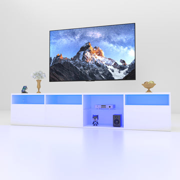 Tv Console With Storage Cabinets, 82.6 Inch Long Led Tv Stand With Full Rgb Color Selection, 31 Modes Changing Lights Modern Entertainment Center With Power Cord White, For 75 80 Inches Tv White White Primary Living Space 70 79 Inches 70 79 Inches 80