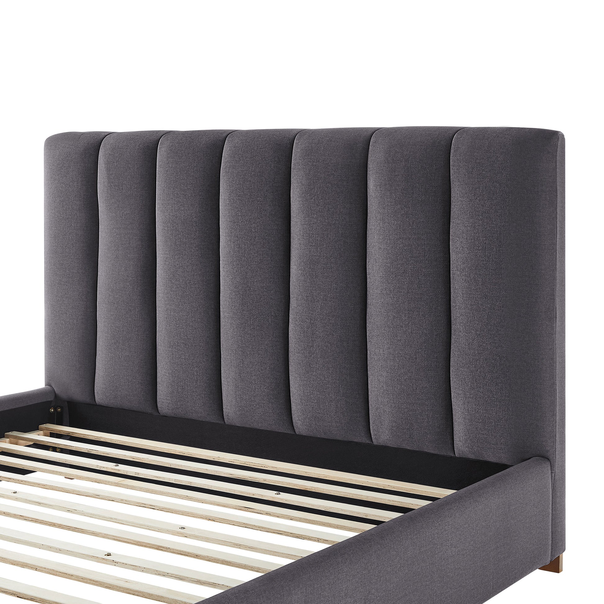 Twin Size Modern Design Bed Frame Upholstered Queen Bed Frame Platform With Headboard Fabric Headboard Wooden Slats Support, No Box Spring Needed,Mattress Foundation,Dark Grey Twin Dark Grey Fabric