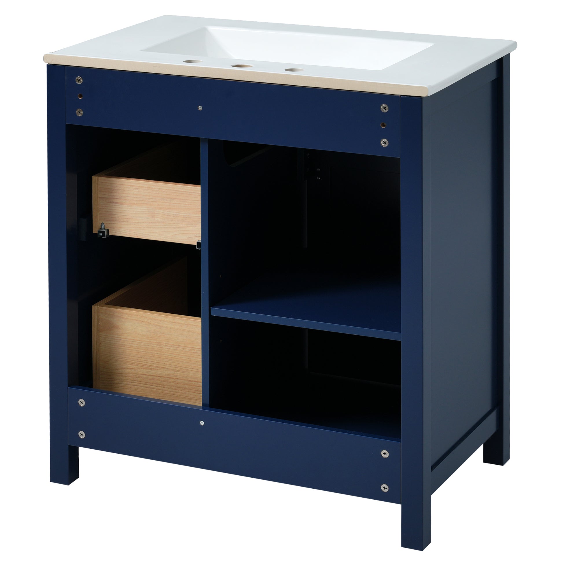 30 Inch Blue Bathroom Vanity With Ceramic Sink And Large Storage Ideal Choice For Small Bathrooms Blue Bathroom Solid Wood Mdf