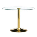 A 42 Inch Diameter Glass Top And A Modern, Minimalist Round Dining Table With Gold Metal Legs. Ideal For Dining Rooms, Living Rooms And Meeting Rooms. Model: Dt 1166 Gold Glass Metal