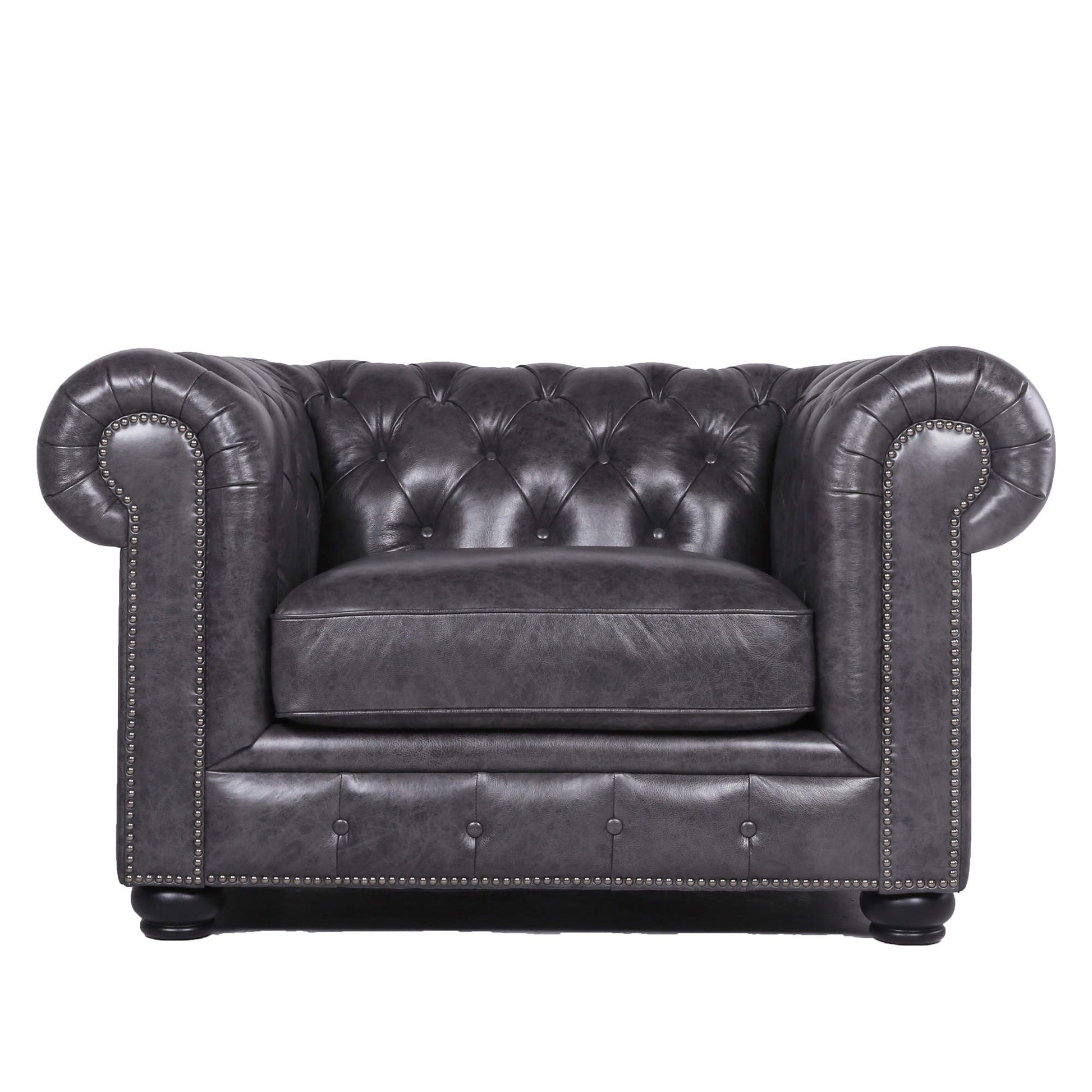 Traditional Tufted Leather Chesterfield Chair Gray Leather