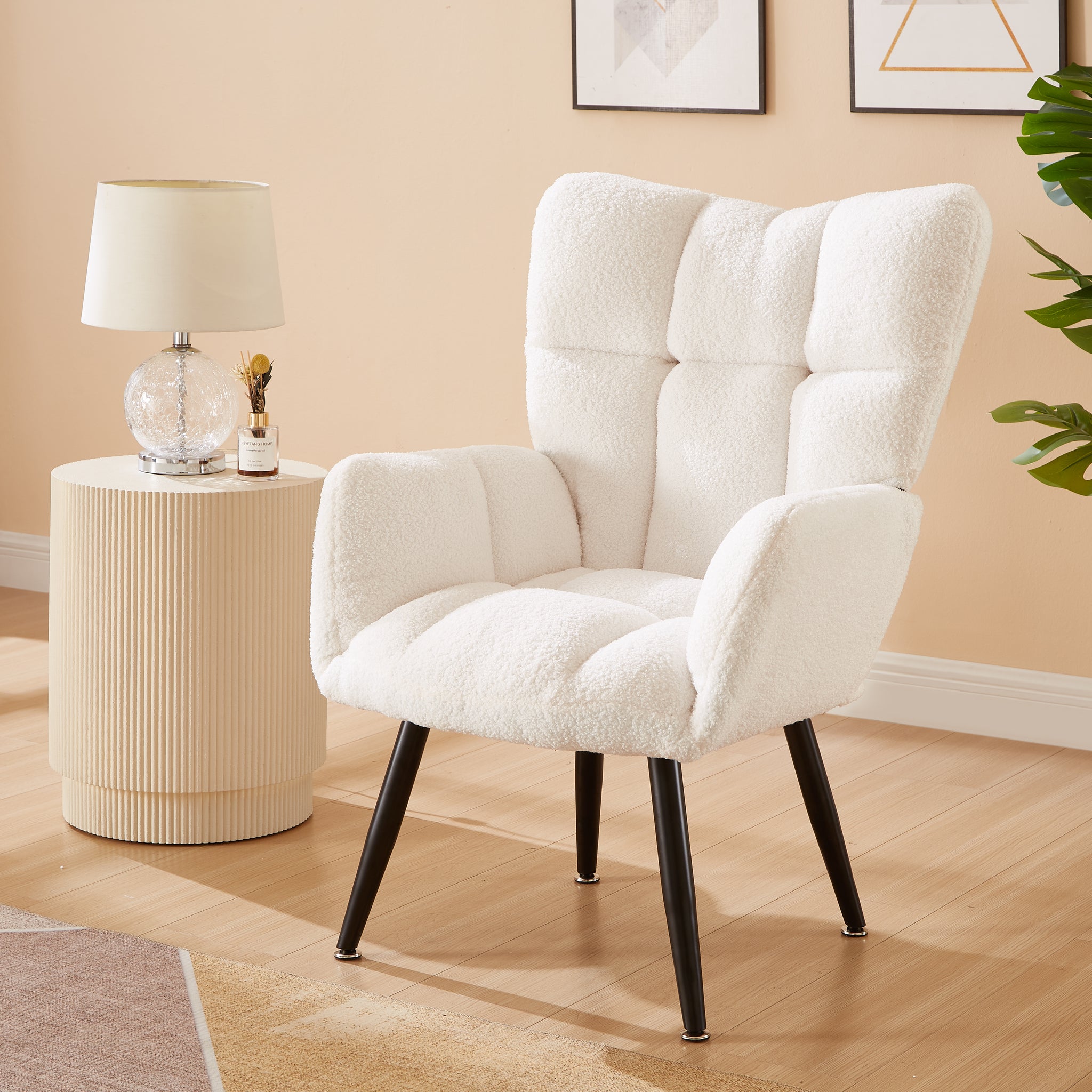 Modern Single Sofa Armchair With High Backrest Comfy Reading Chair For Small Spaces Living Room Bedroom Apartment Color:White White Teddy