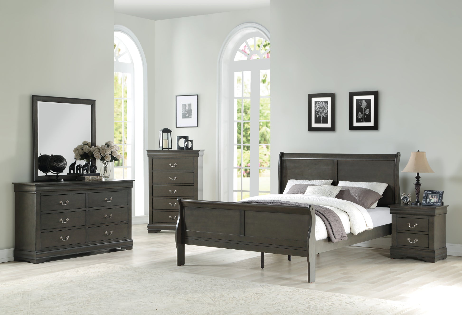 Dark Grey Queen Bed Box Spring Required Queen Dark Grey Wood Gray Casual Sleigh Wood